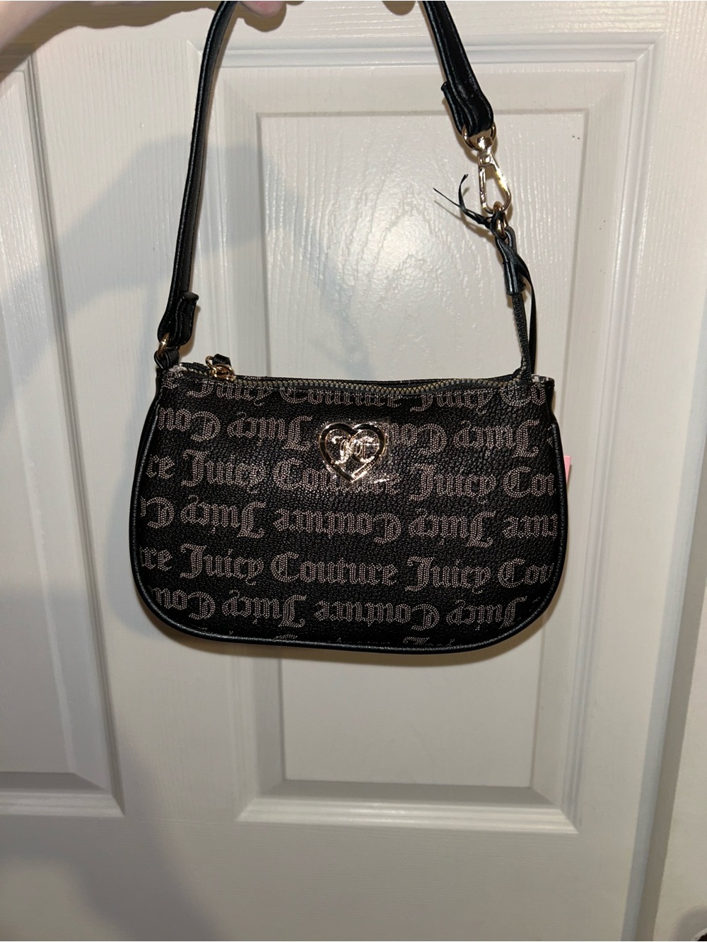 Juicy Couture Black Logo Heart Shoulder Bag with Gold Accent
